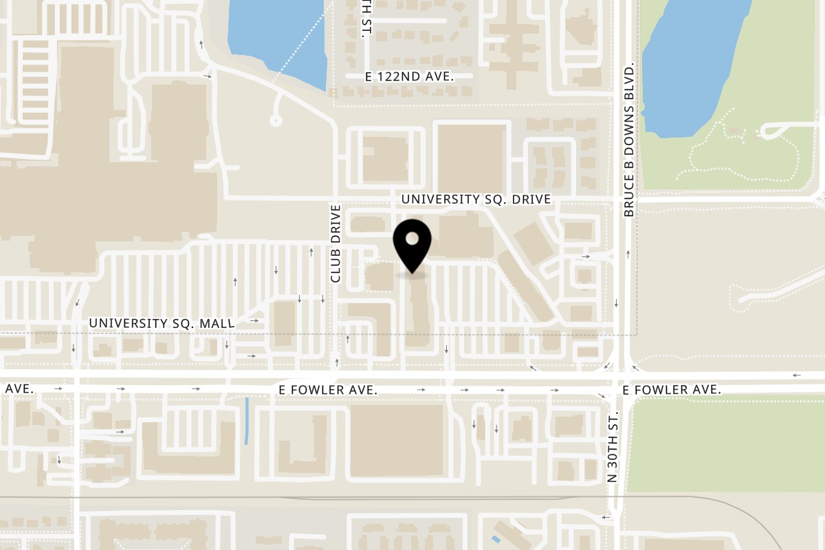 Map showing the location of Taj Indian Cuisine on 2734 E Fowler Ave in Tampa